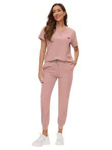 Surgical Uniforms Woman Scrub Set Nurse Beauty Salon Workwear Clinical Scrubs Top Pants Sets Spa Doctor Nursing Clinical Suit - Hồng - Xem 3