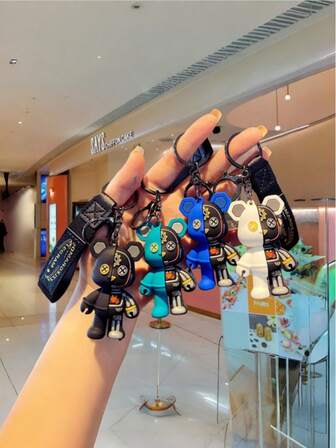 Bear Charm Keychain Mechanical Bear Keychain For Men Cartoon 3d Figurine Fashion Creative Key Ring For Car Bag Decoration Gift Backpack Decor