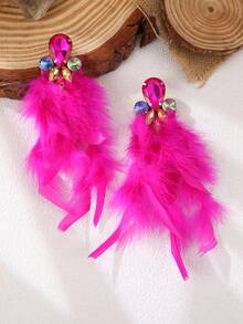 NAIZHU 1 Pair Stylish Luxury Sexy Exaggerated Feather & Rhinestone Earrings, Fashion Party Accessories, Random Feather Design