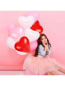 60/30 piezas Globos de látex con forma de corazón de 10 pulgadas (25,4 cm) en rojo, rosa y blanco, adecuados para el Día de San Valentín, aniversario de boda, compromiso, cumpleaños, jardín, celebración de la empresa, graduación, fiesta, decoración romántica - Multicolor - Ver 6