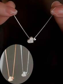 1件精致双心吊坠项链，简约设计，女士精致锁骨链 - 彩色 - 查看 7