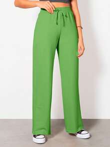 Wide Leg Pants With Flare Leg, Sophisticated Fit, Structured Style, High , Contemporary, Casual, Comfortable, Modern, Chic - 綠色 - 查看 8