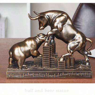 Bull And Bear Statue Wall Street Bull Statue - Ideal Stock Market Gift For Men Office Decoration Wall Street Bull Vs Bear Home Décor Stock MarketBronze