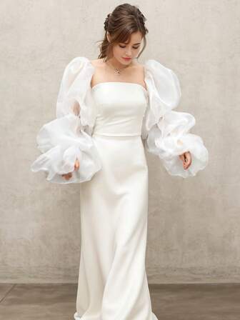 1件黑色网纱泡泡袖，2件弹力四层深色新娘袖口