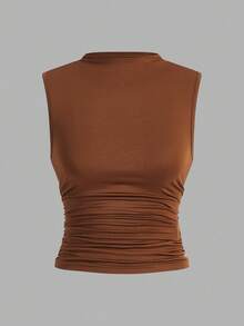 3-Piece Set: Women's Sleeveless Pleated Blouse, Plus Size, Tank Top, Suplex Fabric - 黑色,白色和棕色 - 查看 7