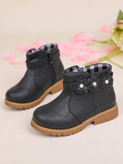 1 Pair Girls Soft Bottom Lightweight Comfortable PU Waterproof Indoor/Outdoor Casual Boots, Low-Top Boots, Autumn/Winter