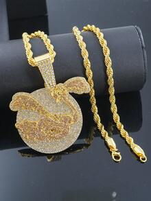 1 mặt dây chuyền hình động vật bằng hợp kim đính đá toàn bộ kèm vòng cổ xích bện 22 inch, phụ kiện Hip Hop thời trang dành cho cả nam và nữ - mặt dây chuyền động vật - Xem 22