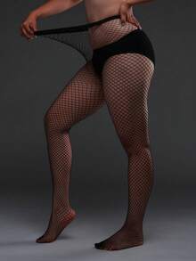 三件套性感女士渔网裤袜，简约镂空渔网紧身裤，时尚日常连裤袜，适合派对和节日穿着，感恩节、情人节、圣诞节礼物 - 黑色 - 查看 9