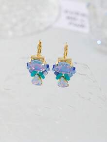 一对独特设计的梦幻极光彩色人造水晶簇状耳环，优雅灵动，适合女性日常及度假佩戴。 - 薄荷藍 - 查看 2