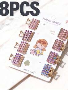 8 قطع مشابك شعر مرصعة بالراين للنساء - فاخرة وأنيقة، مثالية للضفائر والغرة والاستخدام اليومي والعمل والمدرسة والحفلات