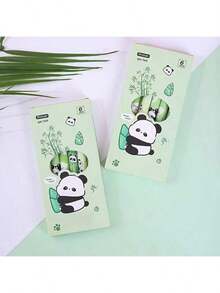 6pcs/Box Panda Themed Retractable Ballpoint Pens, Suitable For Student Stationery, Prizes, Gifts, Back To School - Multicolor - View 4