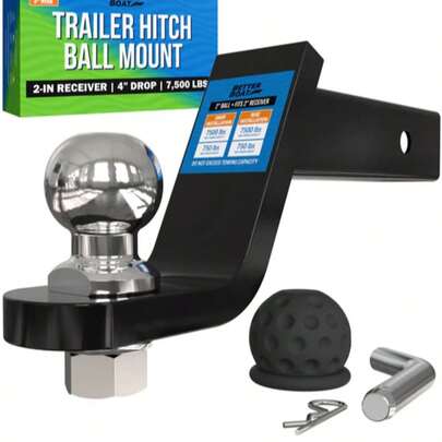 7500 Lbs Carbon Steel Trailer Hitch With 2" Ball, Pin And Cover, 2 Inch Receiver With Towing Starter Kit, Lift Or Drop Truck Hitch, Marine Grade Mount, 2 Inch Drop