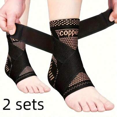 2-Pack Adjustable Compression Ankle Band - Copper Mesh Breathable Support, With Removable Strap, High Elastic Nylon Material Suitable For Running, Basketball Injury Recovery And Holiday Gifts (Black)