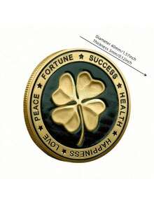 1pc Lucky Clover Commemorative Coin Elephant Coin Antique Silver Relief Commemorative Medal - Gold - View 3