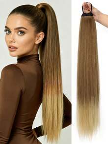 28英寸（约71.1厘米）直马尾假发带，亚麻金棕色直马尾，厚实编织马尾，自然发片，适合女性 - 彩色 - 查看 12