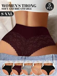 MIOTAN 5条/套 女士蕾丝拼接极简丁字裤，性感内衣 - 彩色 - 查看 1