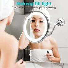 Makeup Mirror LED Light Suction Cup 360° Swivel Flexible Gooseneck 10X Magnifying For Travel & Home Bathroom Vanity (White) - As Pic - View 3
