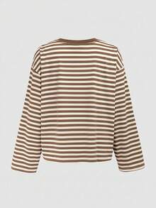 QUNGIGU Women's Long Sleeve Casual Round Neck Basic Blouse, Loose & Comfortable, Autumn - Mocha Brown - View 4