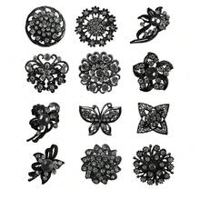 12pcs Lot Crystal Rhinestone Wedding Brooches Pins Bouquet Flowers{"Color_name":"Grayblack"} - xám đen - Xem 1