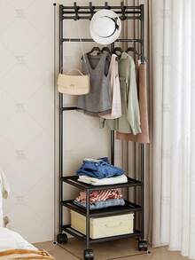 This Multi-Functional Portable Three-Layer/Two-Layer Hat Storage Rack, Equipped With Wheels And Hooks, Is A Coat Rack That Can Save Space And Is Convenient For Storing Holiday Gifts - Multicolor - View 5