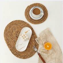 6-Piece Random Color Woven Sea Grass Coasters - Round Anti-Slip Heat-Resistant Pads For Kitchen, Tea Sets, Mugs & Dining, Handmade Rush Grass Insulation Mats - 杏色 - 查看 6