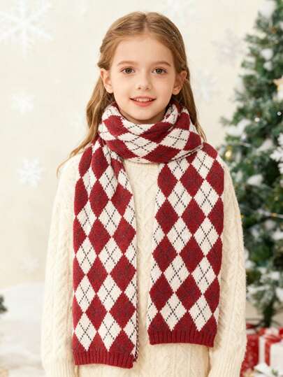 1 pièce Écharpe en peluche pour enfants - Écharpe en polaire chaude d'hiver, décoration de fête de Noël, motif de Noël, convient aux garçons et aux filles, écharpe de Noël, cadeau de fête, cadeau pour filles, écharpe d'hiver épaisse