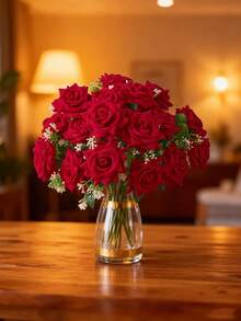 1 mazzo di 7 rose rosse in velluto artificiali, profumo da sposa, decorazione floreale artificiale, rose finte adatte come regalo di San Valentino, per feste di matrimonio, decorazione per la casa, regali di compleanno, decorazione per interni ed esterni, decorazione floreale per vasi. Per la decorazione della casa.