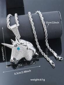 1 mặt dây chuyền hình động vật bằng hợp kim đính đá toàn bộ kèm vòng cổ xích bện 22 inch, phụ kiện Hip Hop thời trang dành cho cả nam và nữ - mặt dây chuyền động vật - Xem 6