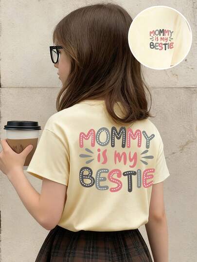 Young Girl Slogan Print Short Sleeve Casual Round Neck T-Shirt