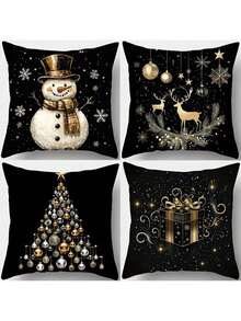 4 Pcs Christmas Pillowcases, 18x18 Inches, Zipper Closure, Retro Santa Claus And Snowman Pattern, Suitable For Farmhouse Holiday Decoration, Christmas Decoration, Home Decor, Can Be Used For Porches, Patios, Sofas, Couches, Living Rooms, Etc. Single-Sided Printing, Does Not Include Pillows. Christmas Decor Home Christmas Decorations Christmas Decorations Home Room Decor