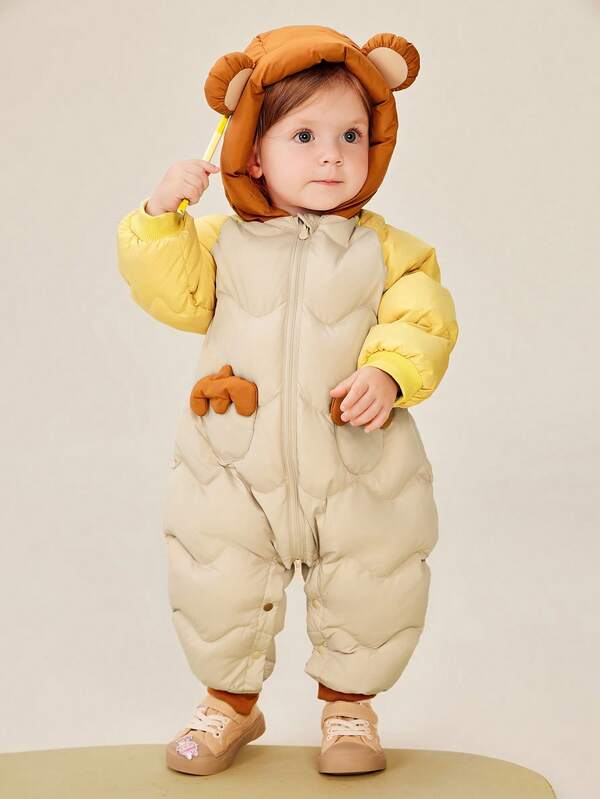 mini bala 婴儿小熊羽绒服，三重防寒保暖连体衣，柔软可爱冬季款式