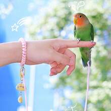 Conjunto de 1 guia de voo super elástica para papagaio com pulseira e pingente de desenho animado fofo, adequada para calopsitas, cacatuas, periquitos e outras aves de exterior, corda retrátil para caminhada de pássaros, sem argola para os pés, adequada para treinamento e soltura de pássaros em todas as estações do ano. - Multicolorido - Ver 5