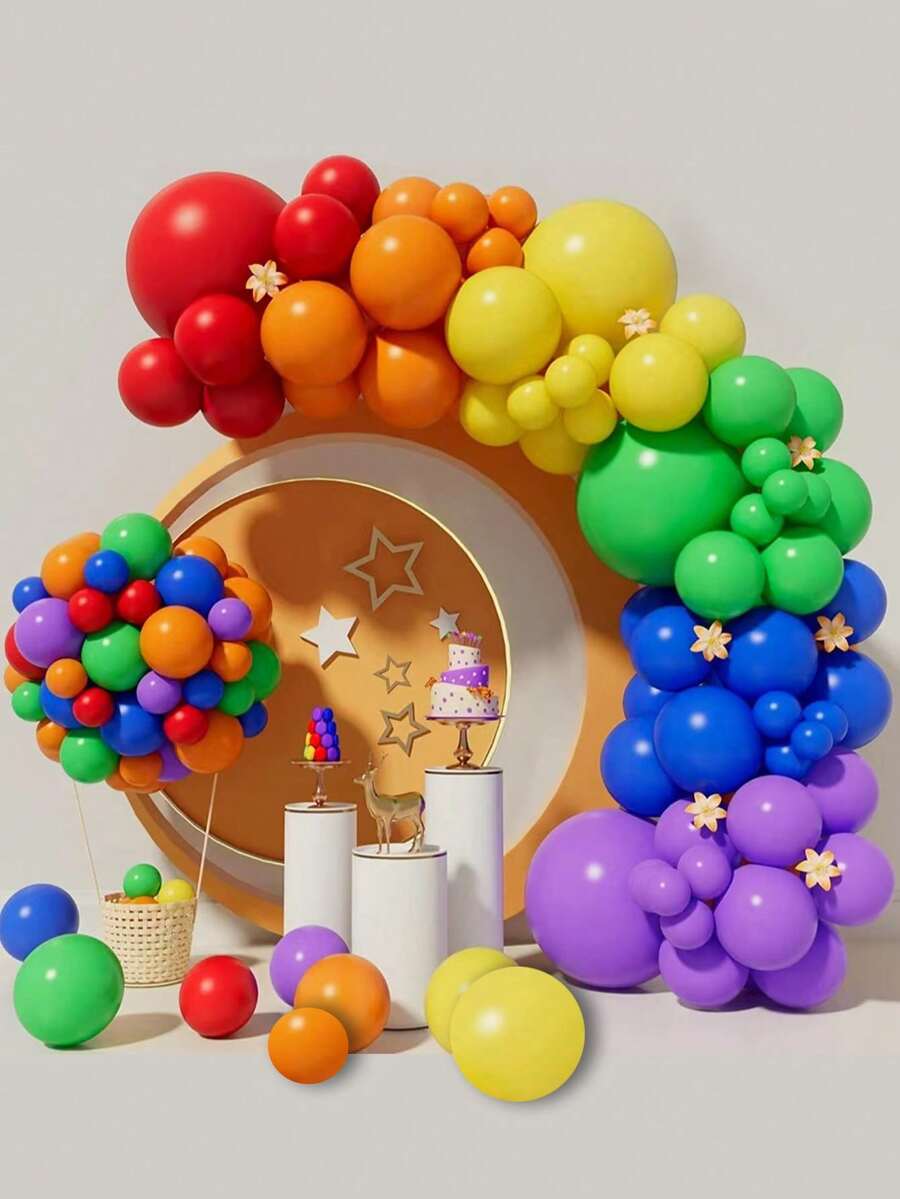91 Stücke / 1 Set Regenbogen-farbige Windgeburtstags-Dekorations-Ballonbogen-Set, bestehend aus lila, grünen, gelben, roten, blauen und orangefarbenen Latex-Ballongirlanden. Geeignet für Geburtstage, Geburtstagshintergrund-Dekoration, Themenpartys, Babygeburtstagsfeiern, Abschlussfeierlichkeiten, Fotohintergrund-Dekoration, Eltern-Kind-Aktivitäten, Innenraum-Hintergrundgestaltung, Festivalfeiern, Kindergarten-Themenaktivitäten. - Verschiedenfarbig - Übersicht 1