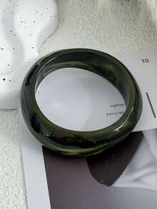 女士亚克力扎染糖果色不对称宽手镯 - 深棕色 - 查看 14