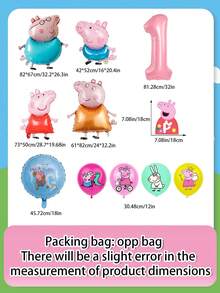Peppa Pig-Themed Children's Birthday Party Decoration George Pig Flag Aluminum Film Balloons, Latex Balloons, Banner Set Scene Decoration Supplies - Multicolor - View 5