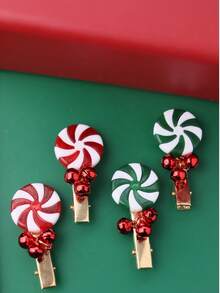 彩色拐杖糖圣诞DIY发夹，休闲可爱派对装饰发夹配饰，防滑圣诞发卡，女士装饰发夹，甜美卡通风格金属发夹，适用于刘海和侧发，彩色条纹和波点配饰，节日庆典发饰，头饰，发夹 - 彩色 - 查看 4