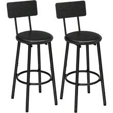 Bar Stools, Bar Stools Set Of 2 With PU Upholstered, Bar Chairs With Footrest And Back, 26 Inch Bar Stools Kitchen Island, Dining Room, Easy To Assemble, Rustic Brown And Black BF31BY01G1 - 黑色 - 查看 1
