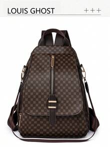 Mochila clásica en blanco y negro | Los destellos de la cadena dorada resaltan el desbloqueo de la elegante estética del transporte urbano multifuncional. El Body de la bolsa negra pura está cubierto con una delicada textura oscura. - Multicolor - Ver 13