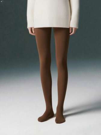 1pc Women's Autumn/Winter Velvet Highly Elastic Solid Color Vintage Velvet Tights, Casual Daily Wear