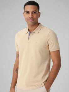 Ogochi Men's Basic Plain Polo Shirt With Logo, No Pocket, Original - Cream - View 5