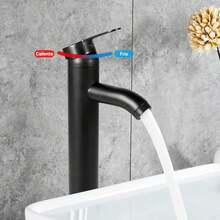 Monomando para Lavabo de Baño,VAGALBOX Grifo de Baño de un Orificio, Grifos de Cocina Grifo, Llave para Lavabo de Baño Agua Caliente y Fría Grifo con 2 Manguera - Negro - Ver 7