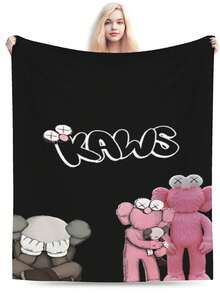 1Pc Kawss Kawaii Kaw Blanket Anime Lovers Gift Idea - Luxuriously Soft Flannel Blanket For Couch, Camping & Travel Adventures - màu đen - Xem 4