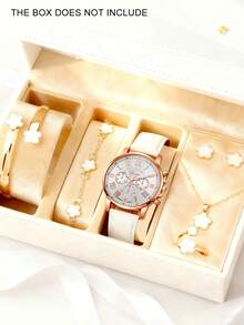 7件套多功能黑色星空石英数字手表套装，搭配幸运花项链、手链、戒指、耳环和珠宝配饰，是情人节和复活节送给女性的理想礼物。