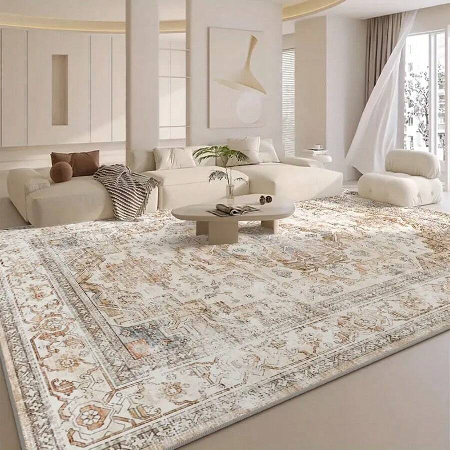 1 buc. Covor decorativ elegant de înaltă calitate, cu model geometric, de culoare deschisă, potrivit pentru decorarea interioară, covor pentru dormitor, covor pentru ușă, covor pentru bucătărie, covor pentru baie, covor pentru cameră de jocuri, covor pentru studiu, rezistent la murdărie, durabil și rezistent la praf, ușor de curățat și spălat, efect antiderapant moderat, se recomandă clienților să achiziționeze separat tampoane antiderapante.