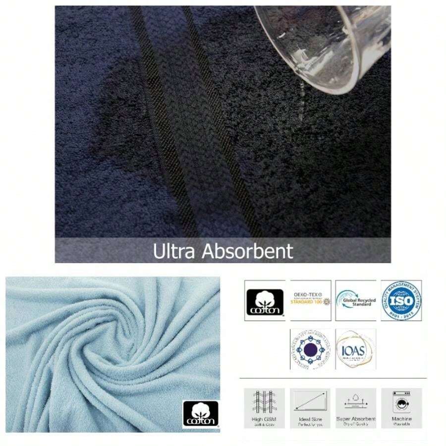 u2013 Coleccin de toallas ultra suaves u2013 Lujo, algodn de 650 g con banda de rayn u2013 Cuidado fcil, lavado en lavadora, para uso diario, Azul claro, WASH 12PK, 1 - Azul claro - Ver 1