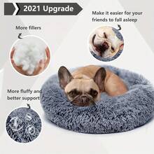 Soothing Donut Dog Bed For Small & Medium Breeds: Plush Anti-Anxiety Design, Machine Washable & Durable For Pets Up To 45 Lbs, The Cozy Cuddle Donut - 15 inch - Xám đậm - Xem 2
