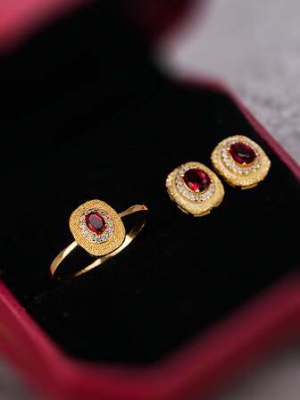 1 Set de Anillo y Aretes de Plata 925 para Mujer, Joyería de Plata Pura con Acabado Dorado de 18K, Regalo Adecuado para Aniversario, Día de San Valentín, Cumpleaños para Mujer, Uso Diario, Aretes y Anillos para Dama de Honor