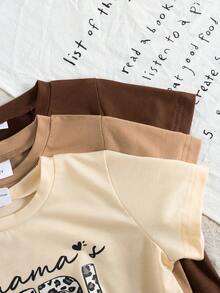 3pcs/Set Girls' Casual Everyday Heart Print Round Neck Short Sleeve T-Shirt Tops, Summer - Multicolor - View 4