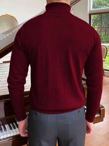 GRDR Men's Long Sleeve Turtleneck Knit Sweater, Versatile For Daily Wear - Burgundy - View 3