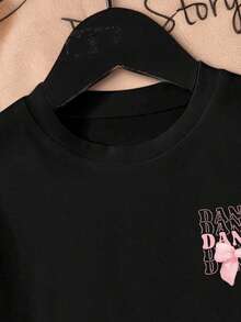 女童蝴蝶结印花短袖休闲上衣，夏季 - 黑色 - 查看 4